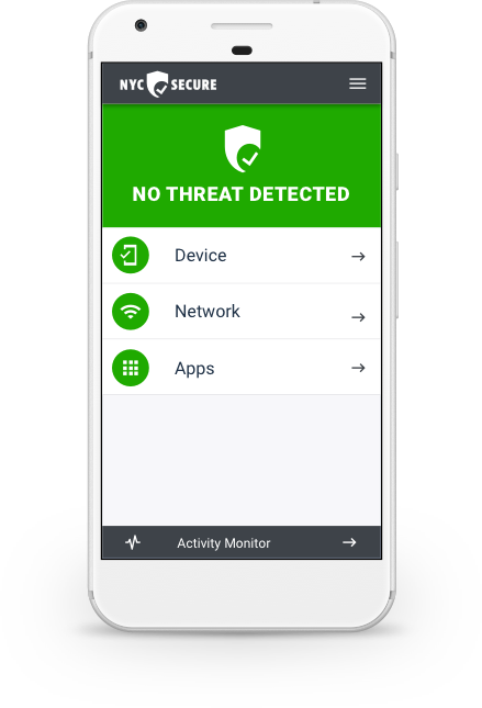 The NYC Secure App showing that no cyber threats are detected